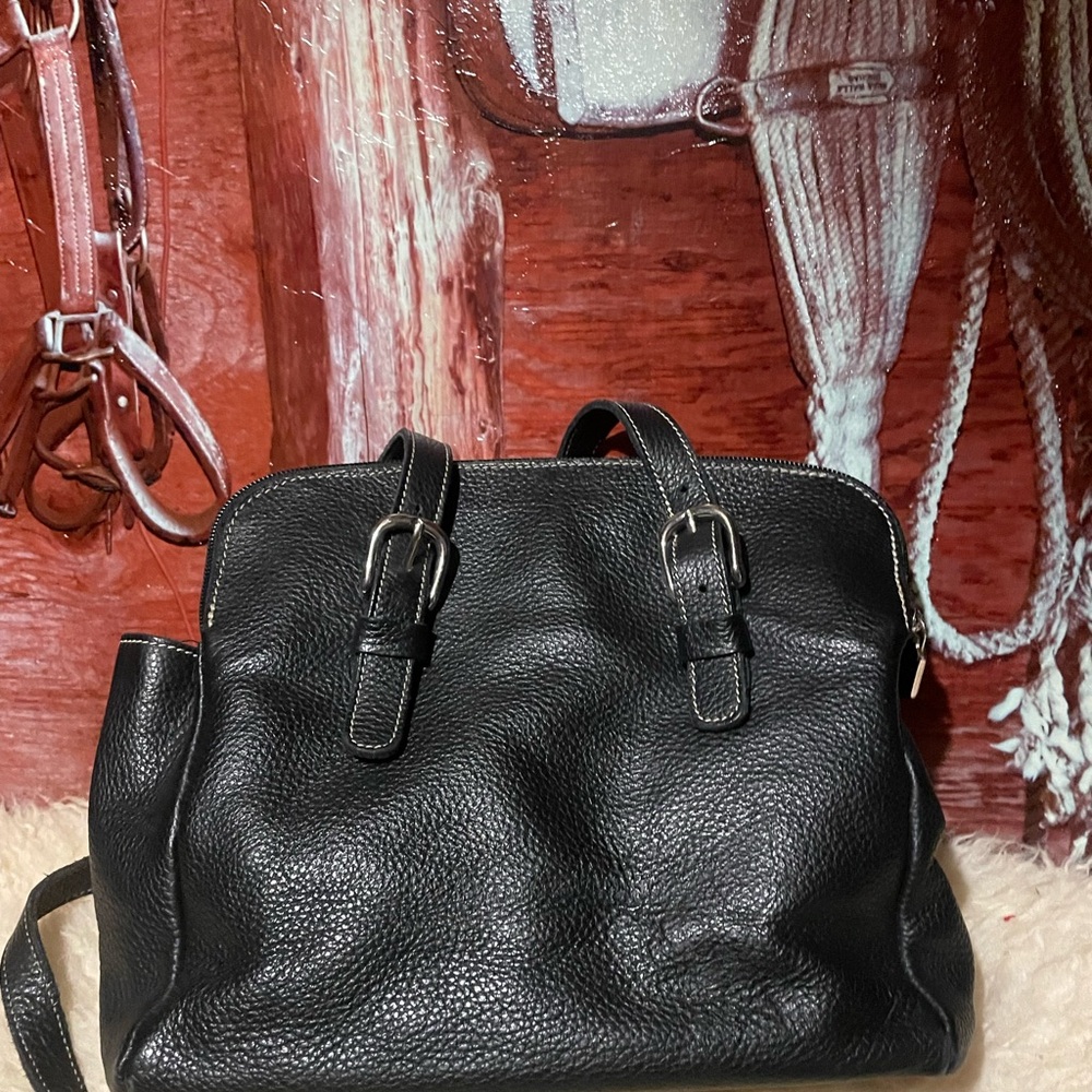 Roots 3 section leather shoulder bag